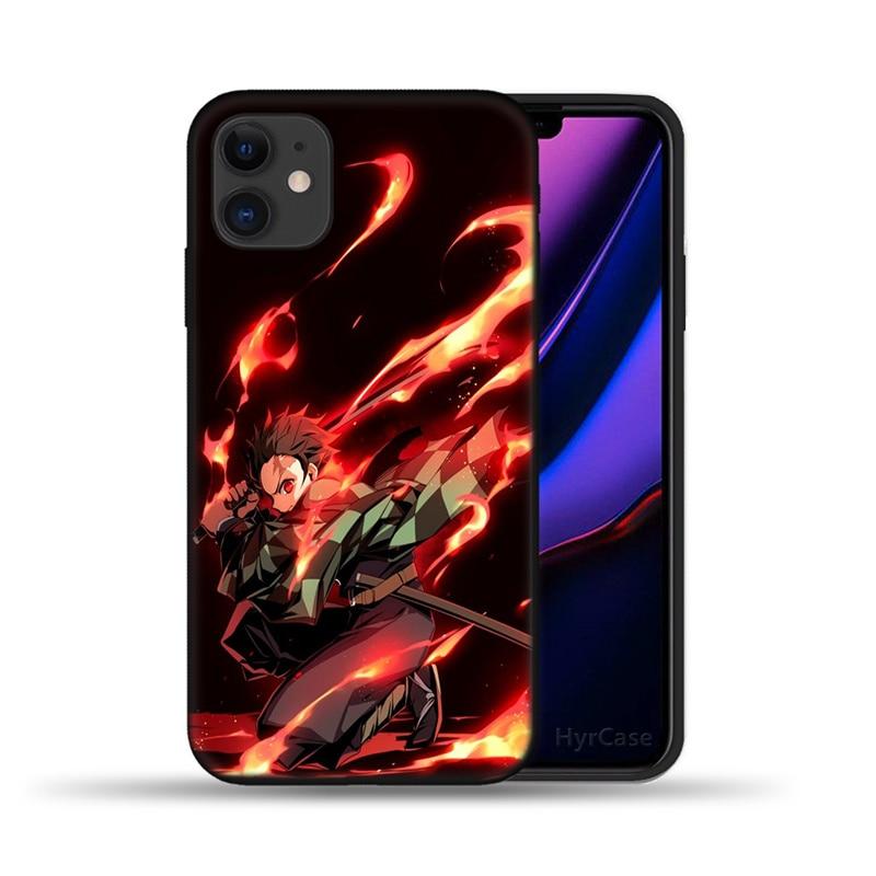 Чехол для телефона Demon Slayer с японским аниме для iPhone 11 12 13 Pro Max X XS XR 6 6S 7 8 Plus 5S SE 2020 12Pro 12Mini, черный силиконовый чехол