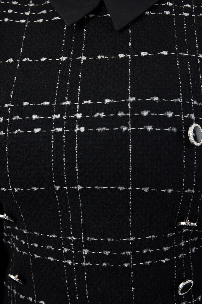 Women's Plus Size Dress Black Shirt Collar Plaid-Checked Mini Tweed Dress