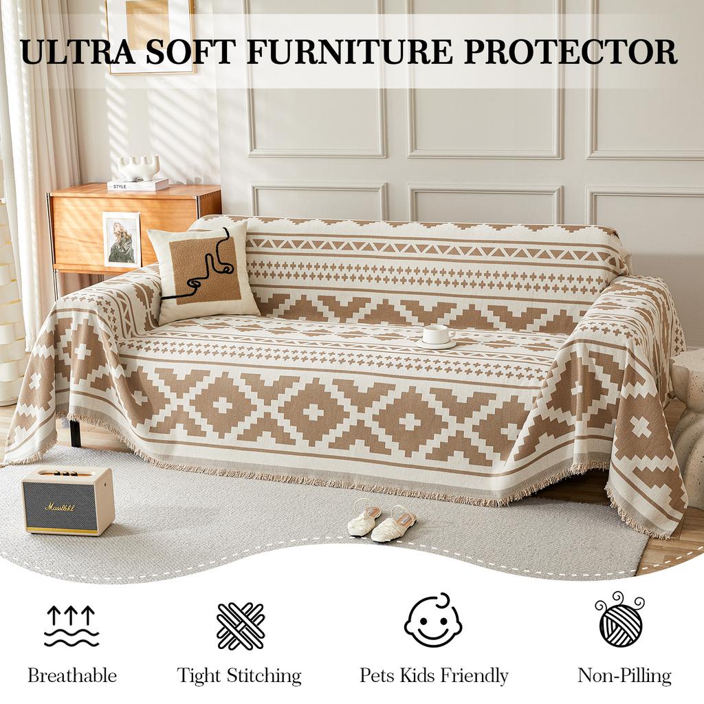 Чехлы на диван для дивана Бохо Чехлы на диван Шенилловое одеяло Хаки Геометрический ромбический ромбовидный Чехлы на диван для секционного дивана L-образной формы