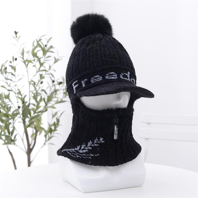 Новый зимний женский вязаный пуловер из бархатной шенили в корейском стиле на молнии с язычком-уткой из шерсти, шарф для велоспорта, интегрированная шапка