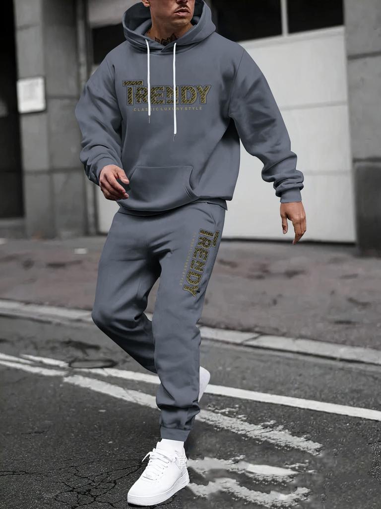 New sweater sweatpants set letter printing casual jacket autumn and winter velvet street tide youth hooded suit