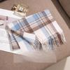 Cashmere Plaid Blue Scarf Narrow Version New Warm Soft and Waxy High End Scarf Women's Autumn and Winter Scarf