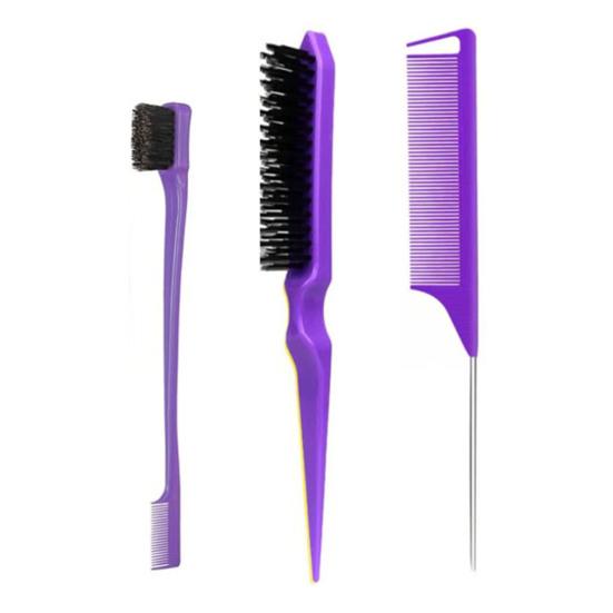 3Pcs/Set Hair Styling Comb Kit with Double-side Edge Control Teasing Bristle Brush Rat Tail Women Comb Back Brushing Combing Styling Brush