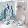 4Pcs Luxury Peacock  Shower Curtain Sets Waterproof  for Bathroom Non-Slip Bathroom Rugs Lid Toilet Cover Bath Mat Bathroom Set