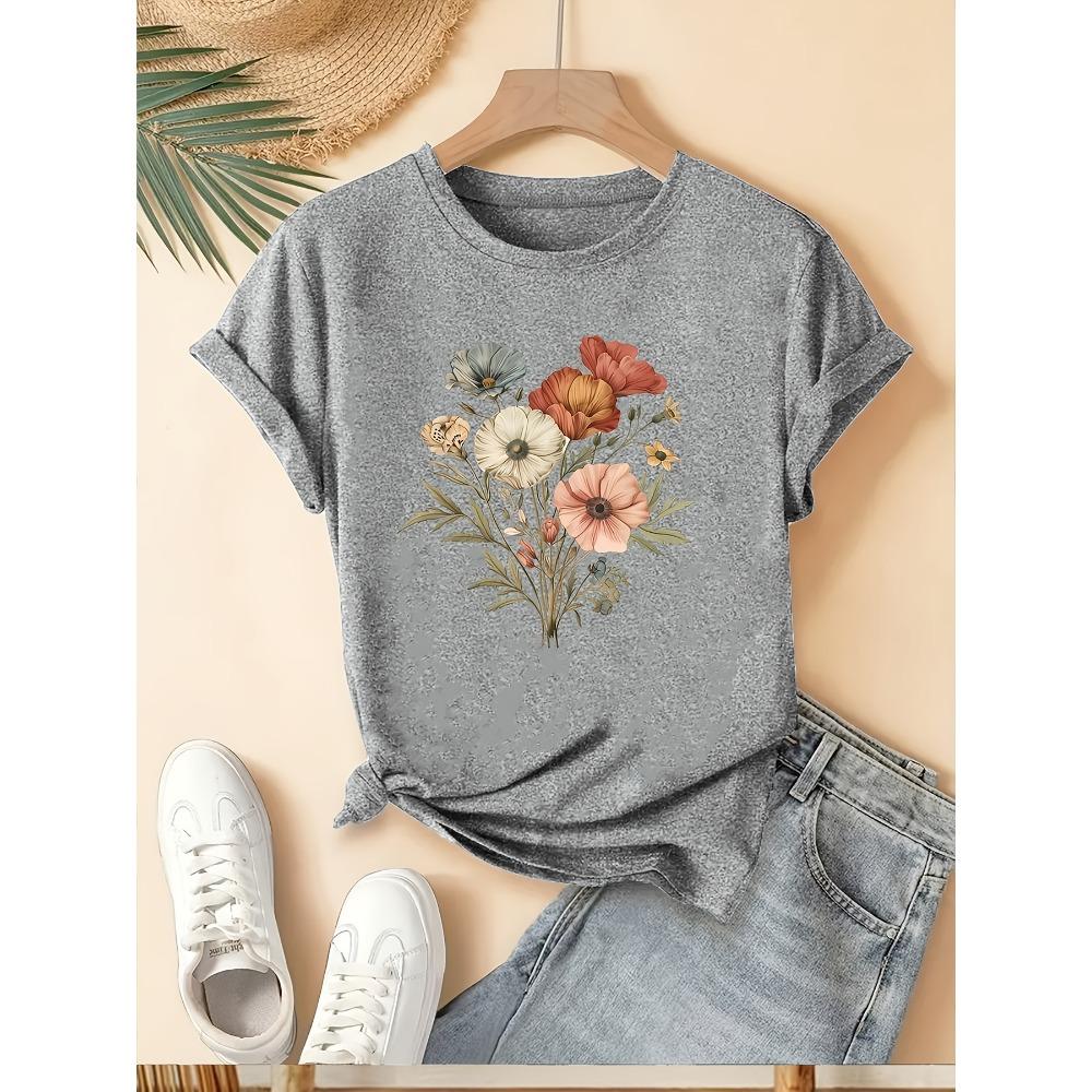 [Floral Fashion Tee] Breathable Polyester Women's Casual Fashion
