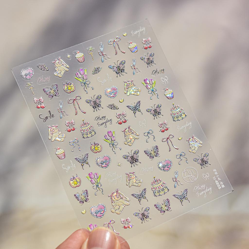 Shiny Blowing Bubble Nail Decorations Stickers 5D Shell Light Love Cat Bubble Transfer Slider Sticker DIY Manicure Decals