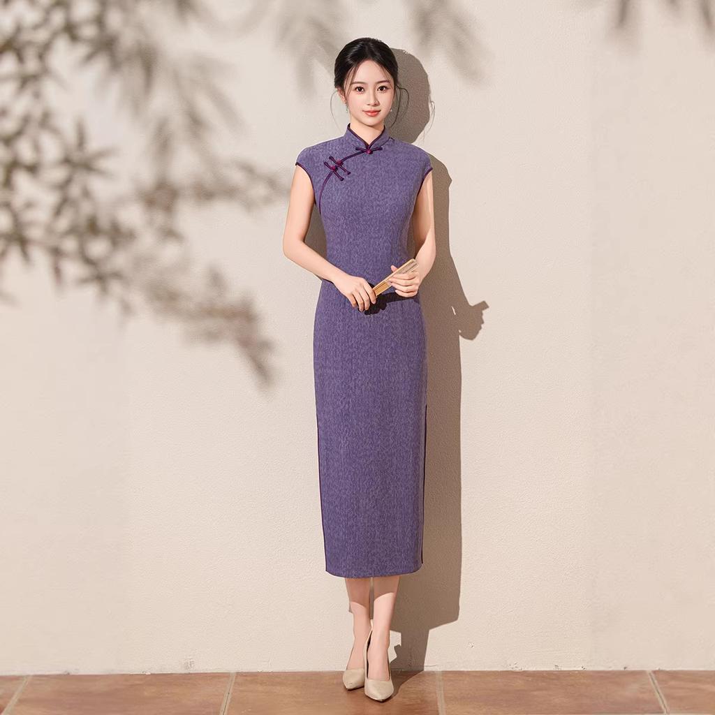 1011 summer new Chinese modified retro knitted sleeveless long daily cheongsam red engagement toasting dress