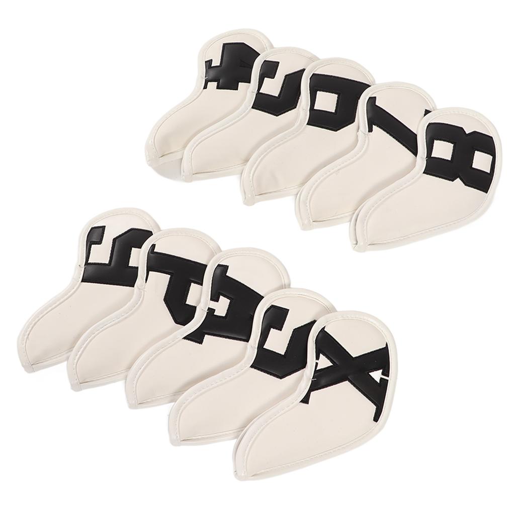10pcs set PU Waterproof Golf Club Iron Cover Fine Sewing Process Golf Club Head Protect Case(Black Character White