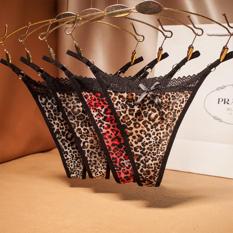 Leopard Print Lace Thong - Sexy, Seductive, and Hollowed-Out Women's Lingerie