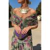 Elegant Solid Color Deep V Neck Mesh Dress Women High Waist Maxi
