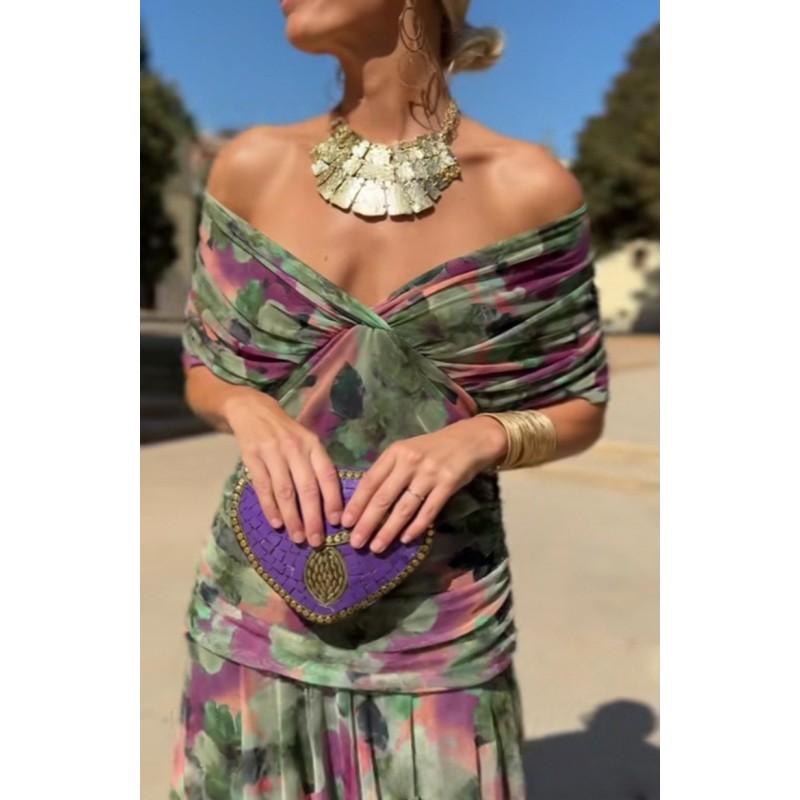 Elegant Solid Color Deep V Neck Mesh Dress Women High Waist Maxi