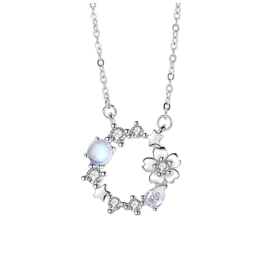 Cherry Blossom Necklace for 925 Hypoallergenic To Cubic Ultra Light Adjustable Anniversary Daily Rose [ORIKIN] Women, Silver, Metals, Zirconia, 2.6g,