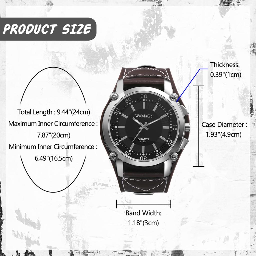 Часы Рок Панк Кожаный Ремень Водонепроницаемый Кожаный Ремень Широкий Браслет Стильные Кварцевые Часы Белые Коричневые Модный Аксессуар День Рождения Годовщина Рождество