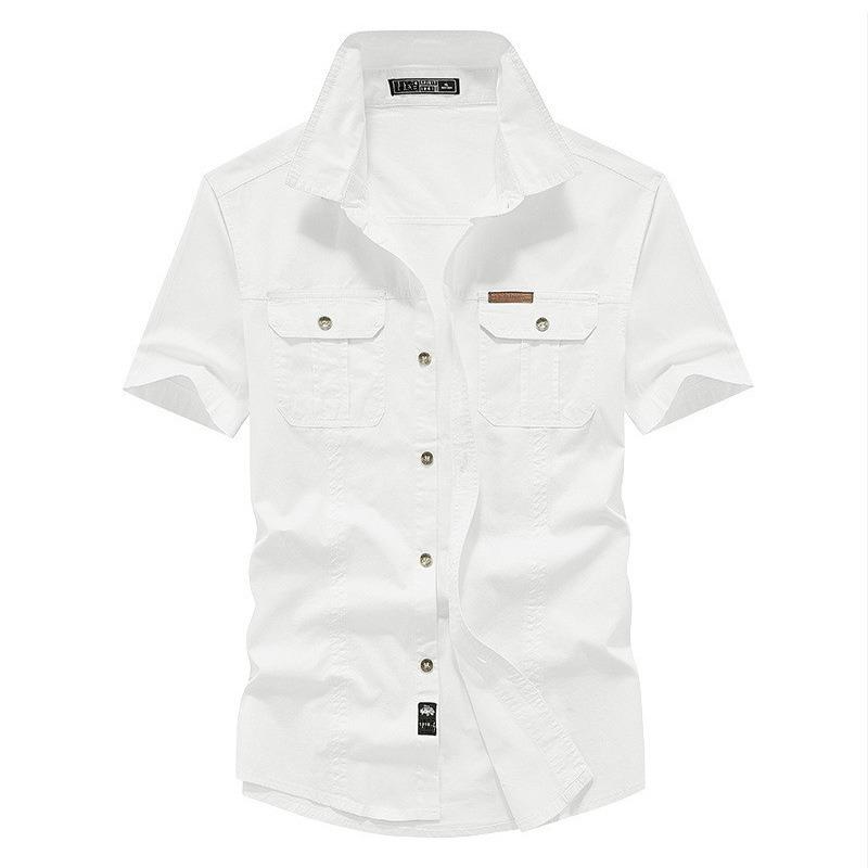Мужская рубашка из 100% хлопка, однотонные рубашки-карго с несколькими карманами, модные уличные повседневные рубашки с короткими рукавами для мужчин, новые большие размеры M-8XL