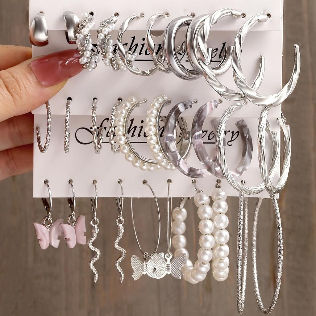 Hot-selling European and American metal earrings set, women's animal butterfly snake shape niche earrings set