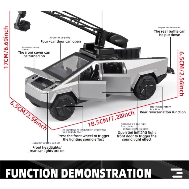 Игрушечные грузовики TESLA в масштабе 1/32 для мальчиков, модель пикапа Cybertruck, литые металлические игрушечные машинки со звуком и светом для детей в возрасте 3 лет