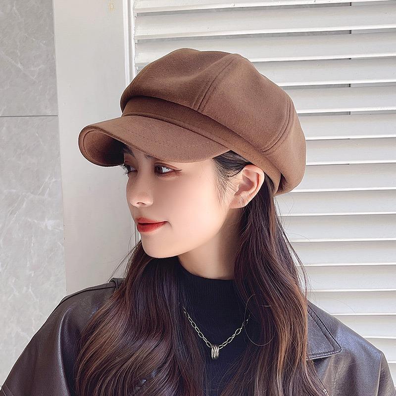Woolen Beret Autumn and Winter Versatile Solid Color Newsboy Painter Hat Trendy Duck Tongue Octagonal Hat