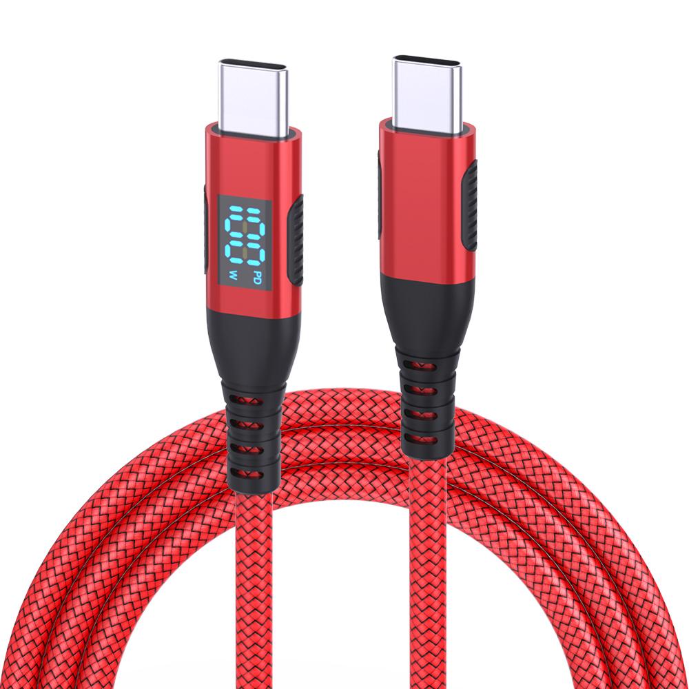 1m USB-C to USB-C Cable 100W 5A/20V Nylon Braided Phone Tablet Fast Charging Digital Display Cord