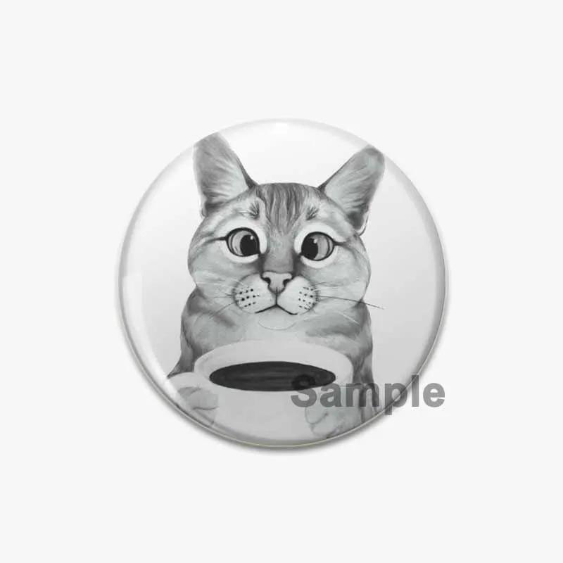 32/44/58mm Fun Cartoon Hand Drawn Cats Badge Half Faced Cat Pins Tinplate Brooches Breastpin for Backpack Clothes Handmade Gift Accessory
