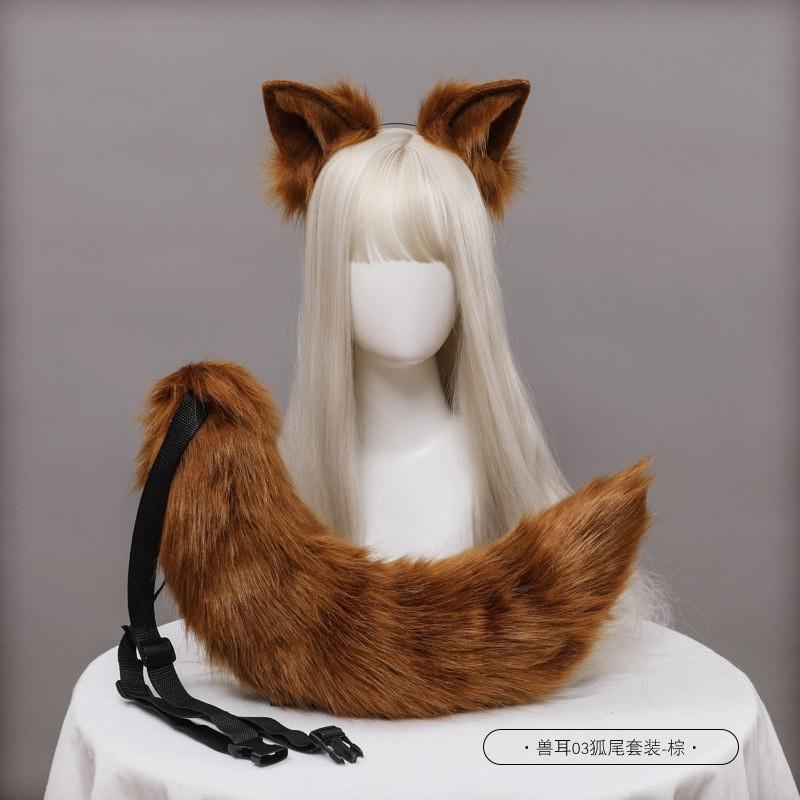 Handmade Plush Fox Ear Headband Tail Set Cosplay Costume Accessory Cute Animal Themed Party Wear