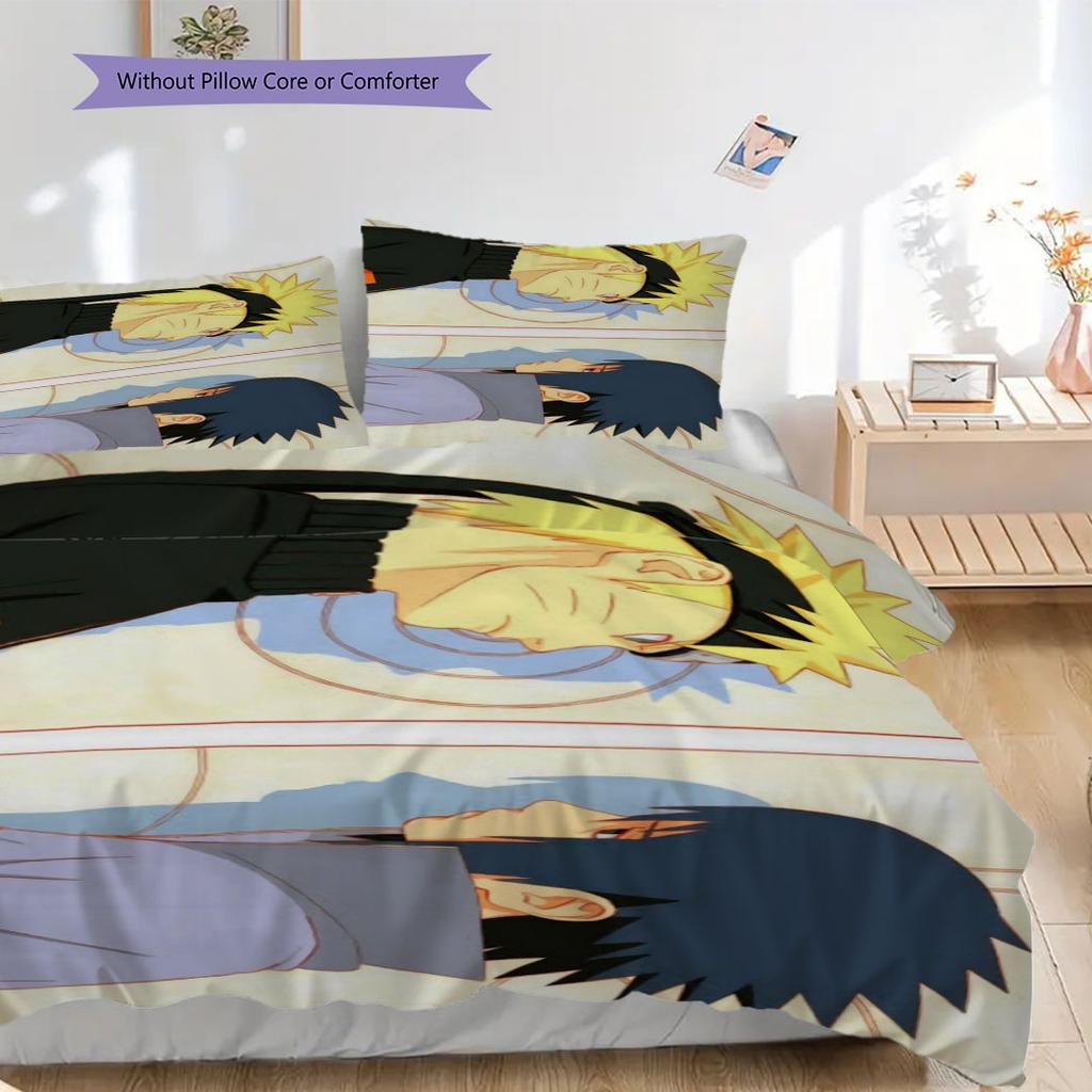 3pc Naruto-themed Printed Bedding Set( Without Core), Soft and Skin-friendly, Suitable for Bedroom or Guest Room
