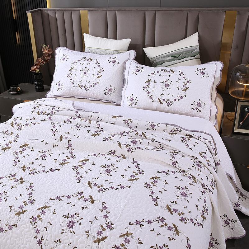 Modern Embroidered Quilt Set 3-Piece, 100% Cotton Soft Breathable Bedspread Coverlet, Lightweight Bedding Set for All Season