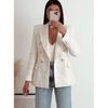 Long Sleeve Flap Pockets Women Fashion Tweed Double Breasted Blazer Coat Vintage Outerwear Plus Size