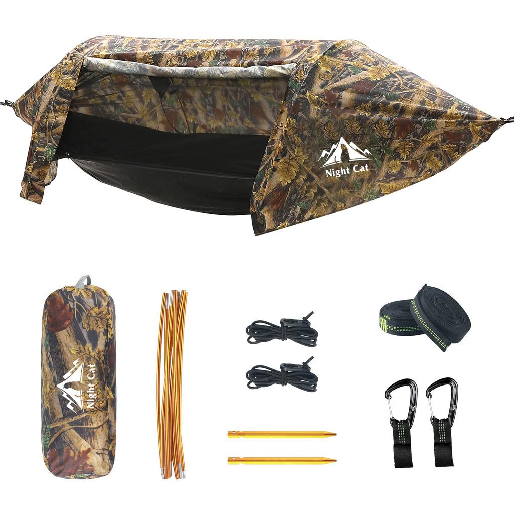 Night Cat Waterproof Hammock Tent with Mosquito Net and Flysheet for Easy Insect Water Pressure Resistance For 1 To 2 Load Capacity Leisure Camping,