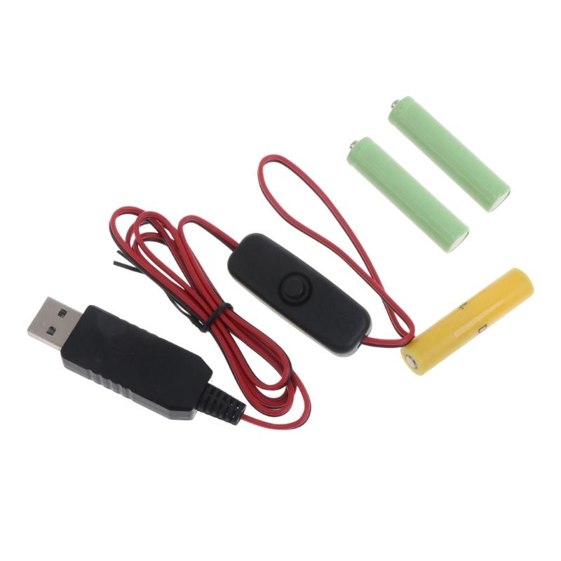Кабель-выпрямитель батареек Type-C/USB на 4,5 В AAA с выключателем и фиктивной батареей для светодиодных фонарей, бритв, игрушечных радиоприемников