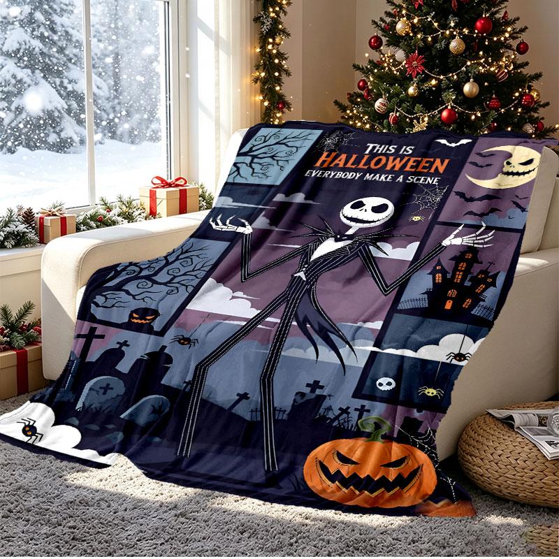 The Nightmare Before Christmas Pattern Blanket for Home Decoration, Bed, Sofa, Car Travel, Camping, Suitable for All Seasons, Birthday Christmas Gift