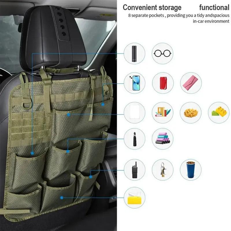 Universal Vehicle Seat Back Organizer Military Style Camo Storage Bag with 7 Pockets Tactical Auto Organizer for Car Truck SUV