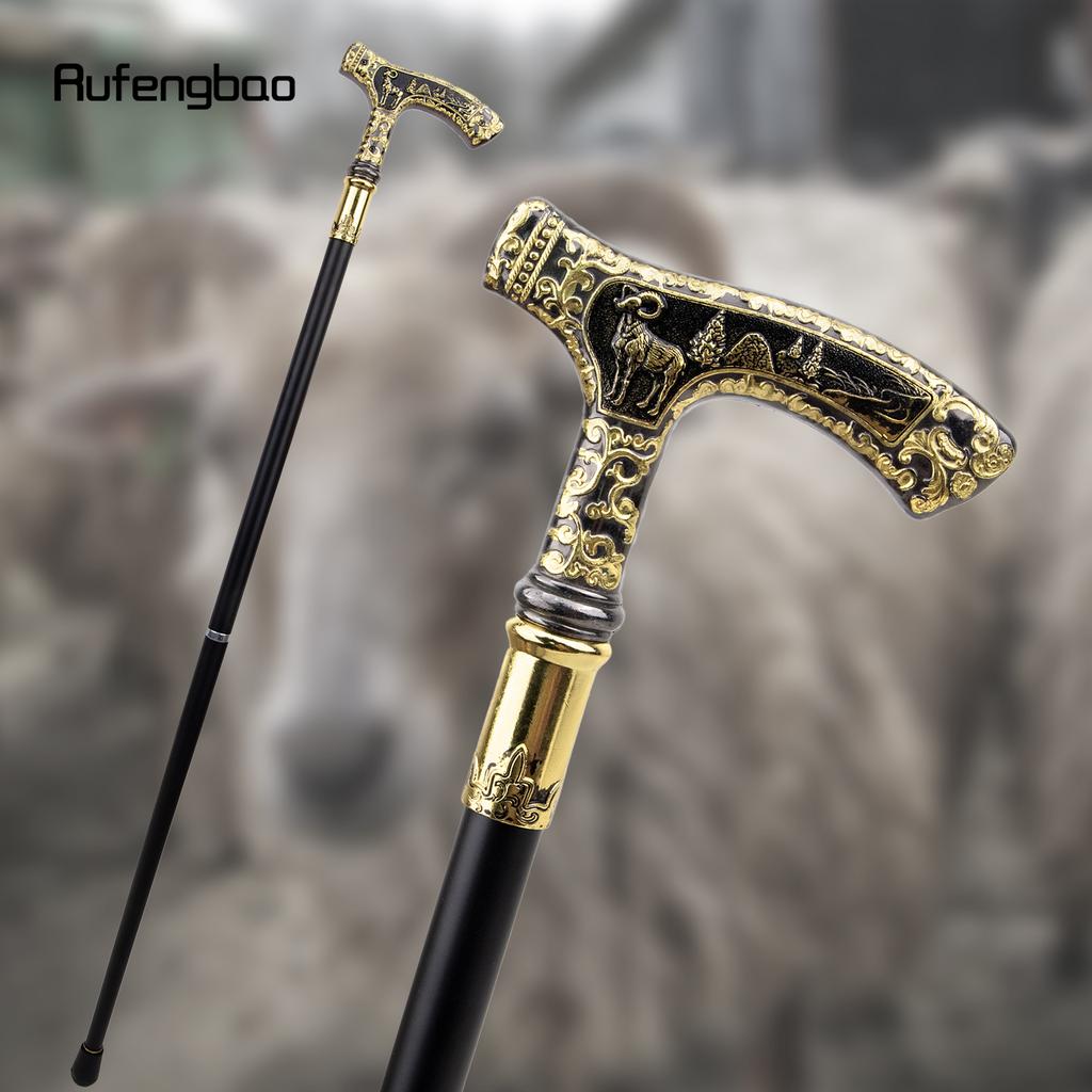 Gold Black Luxury Goat Handle Walking Cane Fashion Decorative Walking Stick Gentleman Elegant Cosplay Cane Knob Crosier 90cm