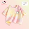 Детская футболка Hello Kitty с коротким рукавом, тай-дай, однотонная, из чистого хлопка, весенне-летние топы для девочек, летняя одежда для детей, модная