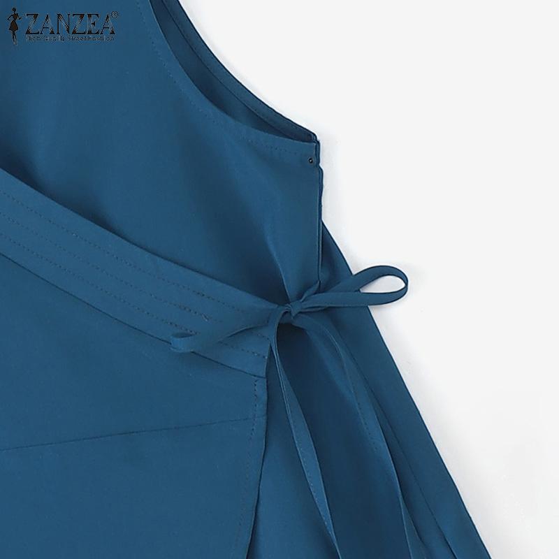 ZANZEA Женские повседневные майки без рукавов с V-образным вырезом и шнуровкой