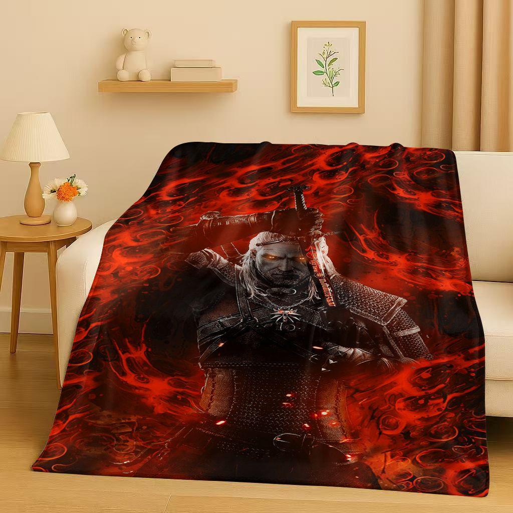 3D The W-Witcher Game Geralt Gamer Cartoon Flannel Blanket,Ultra Soft Plush Throw for Home Bedroom Bed Sofa Cover Kid Gift