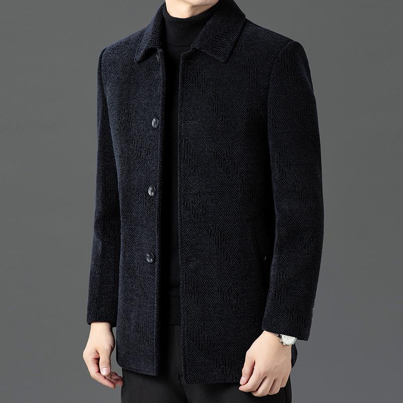 Новые осенние и зимние бархатные пальто для мужчин, однобортные, утолщенные шерстяные пальто для мужчин, для пап среднего и пожилого возраста.