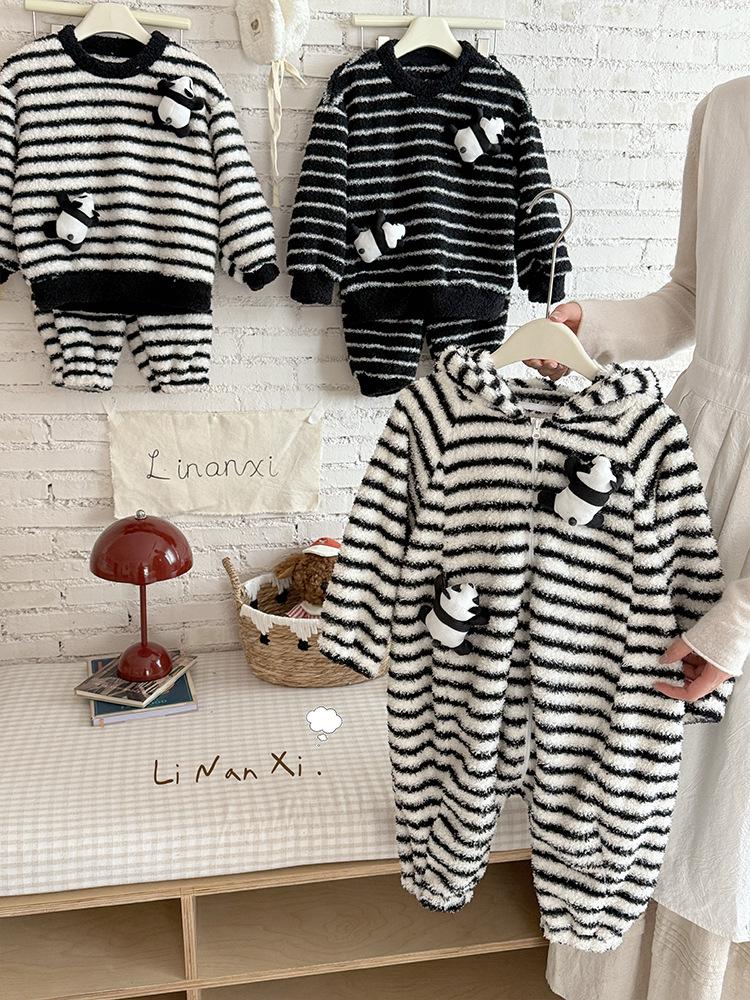 88291 Детский зимний полосатый комбинезон и 25 новых детских теплых комплектов из кораллового флиса размера Small/Medium