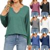 2024 Autumn/Winter New V-Neck Long Sleeved Loose T-Shirt Solid Color Women'S Top