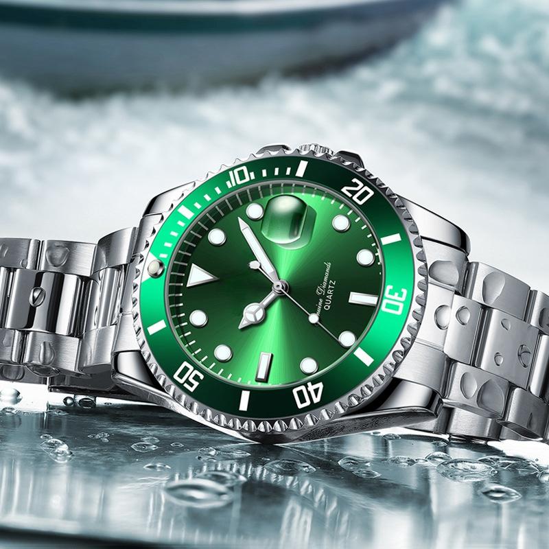 Мужские светящиеся водонепроницаемые кварцевые часы Green Water Ghost Watch