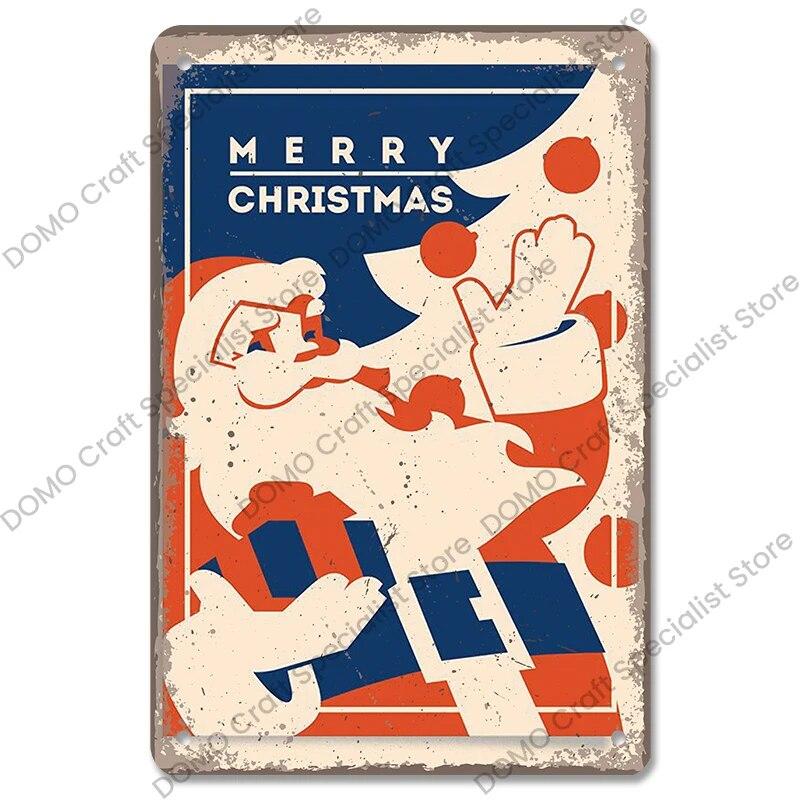 Christmas Tree Bells Santa Claus Poster Vintage Metal Tin Signs Merry Christmas Retro Metal Plate Cafe Bar Pub Home Wall Decor