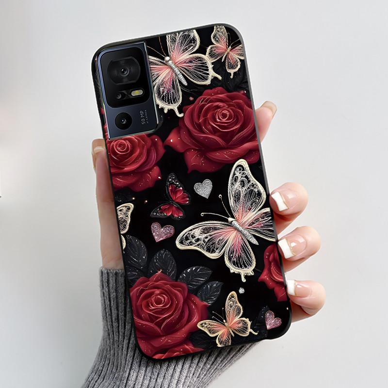 Phone Cover For TCL 40 SE 40 XL 40T Case Silicone Luxury Butterfly Flowers Black Bumper Soft TPU Coque for TCL 40SE 40XL Funda