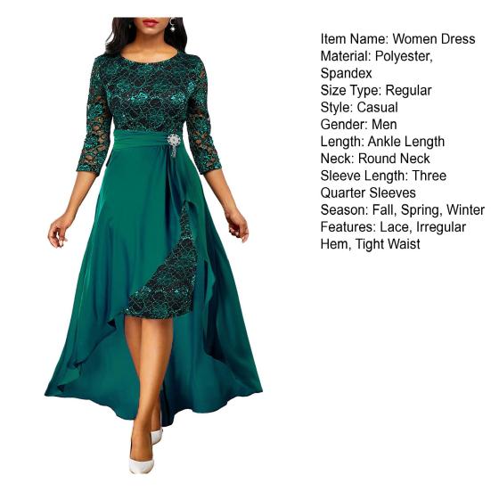 2 шт./компл., женское платье для выпускного вечера, комплект с юбкой, ажурное кружевное платье с рюшами и подолом, высокая талия, круглый вырез, рукав три четверти, длина до щиколотки, банкетное платье макси