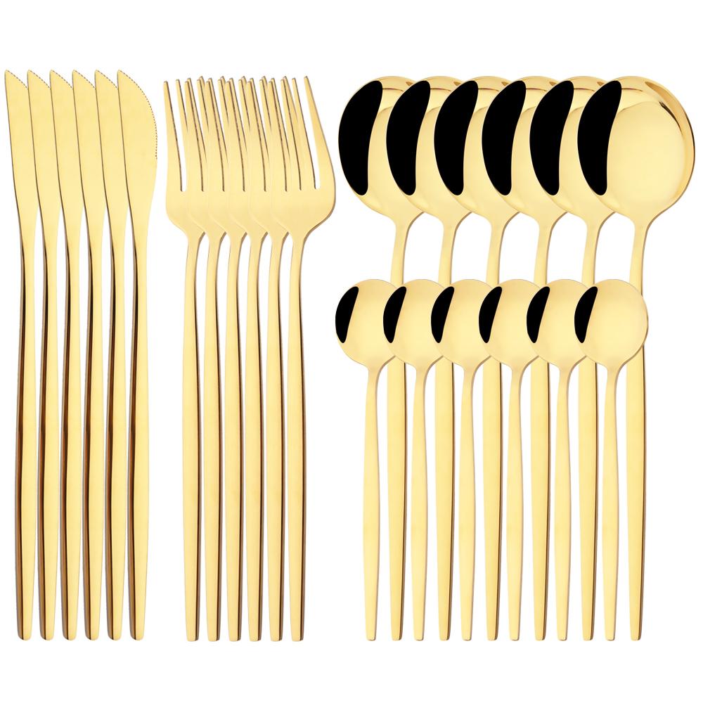 24 шт. золотой набор столовой посуды, набор посуды из нержавеющей стали, нож, вилка, ложка, роскошный набор столовых приборов, кухонные столовые приборы с коробкой, можно мыть в посудомоечной машине