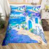 Комплект постельного белья с изображением морского пейзажа и цветов в деревенском стиле Пододеяльник с изображением острова в прибрежном стиле Пододеяльник с изображением океана