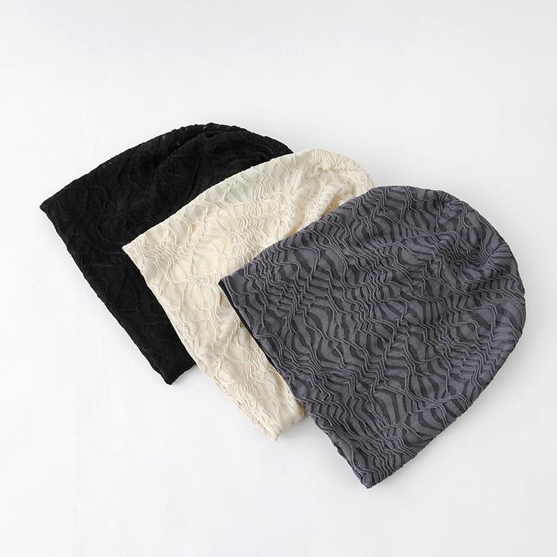 Autumn Winter Windproof Knitted Hat Keep Warm Lace Stripe Beanies for Women Double Layer Thick Heap Heap Cap Fashion Pullover Hat Beanie Cap