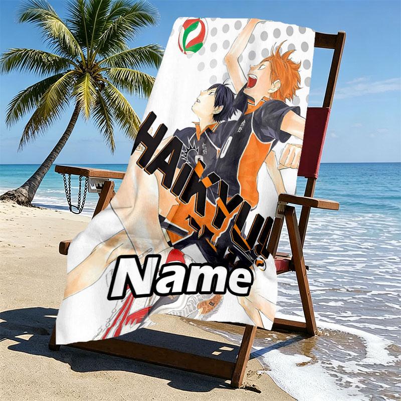 Custom Name Personalized Haikyu Print Beach Towel, for Trip Camping Beach Party Home Decor, Birthday Gift for Family & Friends