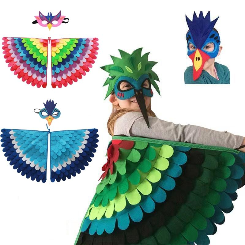 Children's Cosplay Halloween Owl Peacock Cosplay Costumes Animal Bird Wings Cloak Mask Felt Cape Carnival Dress Up