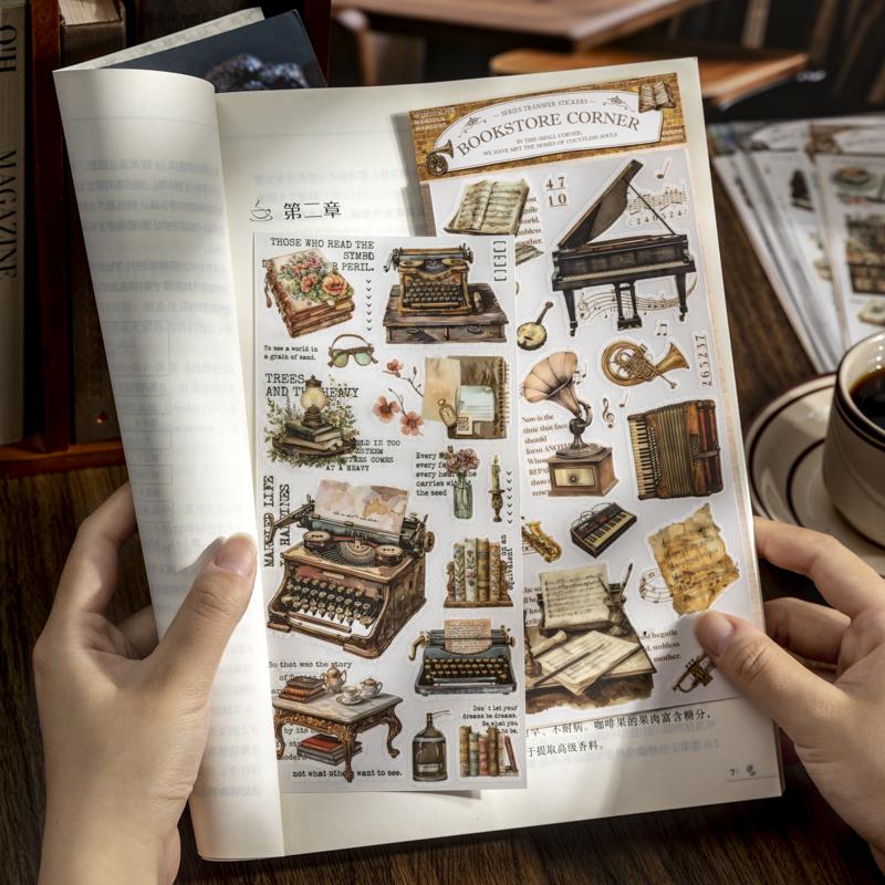 2 листа/пакет Угловые наклейки-переводки с пейзажем книжного магазина для скрапбуков, рукодельных арт-альбомов, чехлов для телефонов, украшения блокнотов