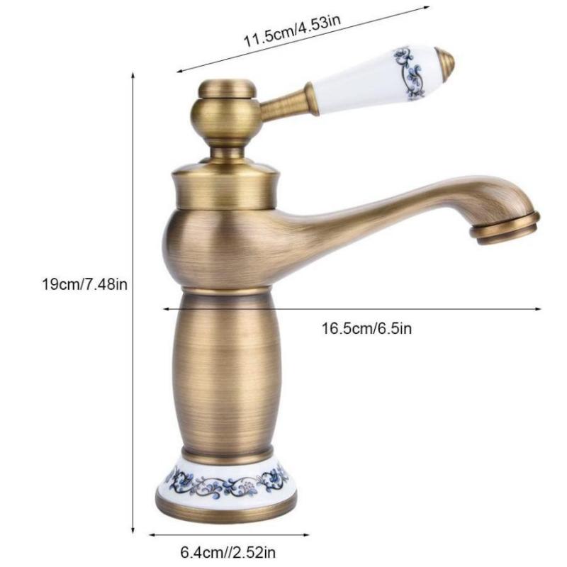 Винтажный старинный латунный смеситель с синим и белым фарфором, смеситель с длинным горлышком для ванной комнаты/кухни, раковина для холодной и горячей воды (Античная отделка)