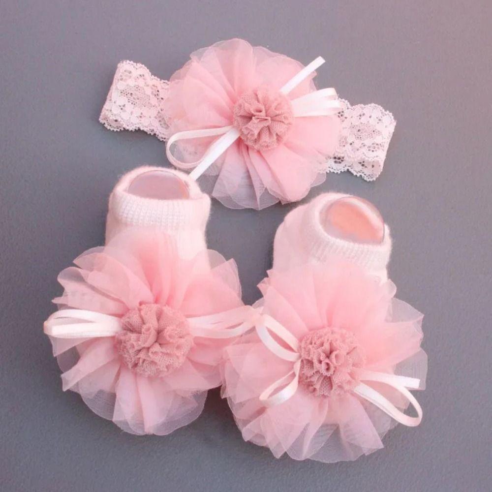Soft Baby Headband Sock Set Floor Socks Children's Boat Socks New Baby Crown Flower Headband